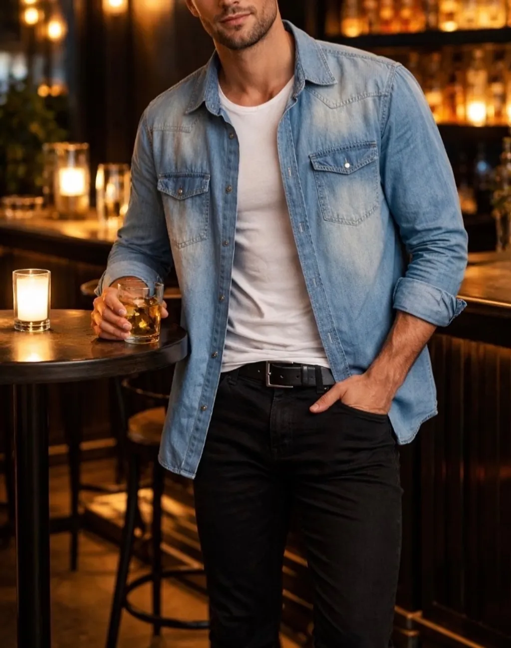 Camisa jeans manga longa - Tam - M