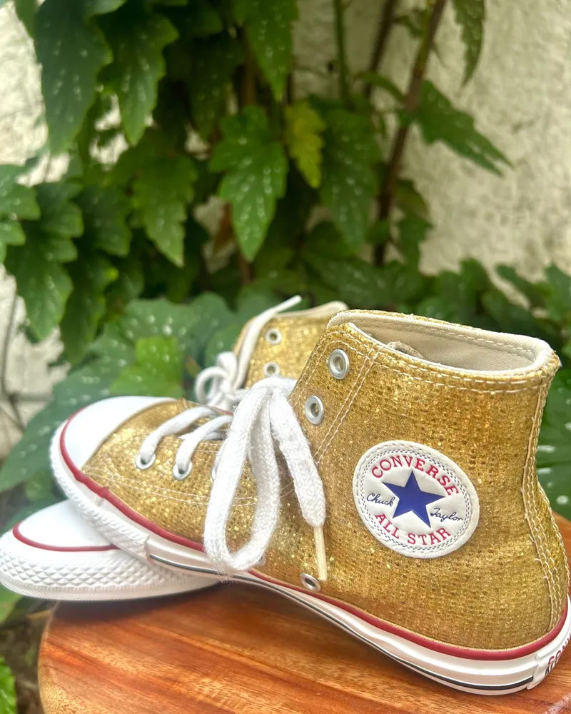 Tênis Converse All Star Glitter Dourado  tam 33