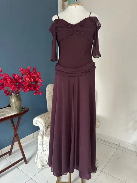Vestido Longo Boho Chique Roxo Escuro Tam G
