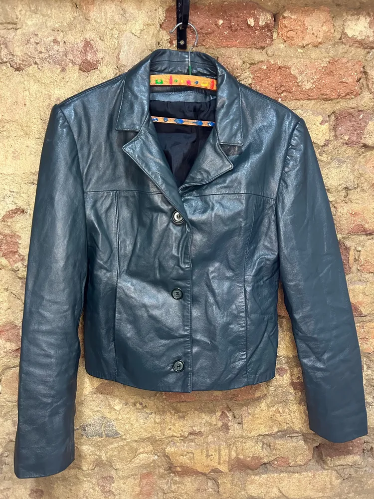 Jaqueta de Couro Vintage Julian Marcuir Verde  Petróleo