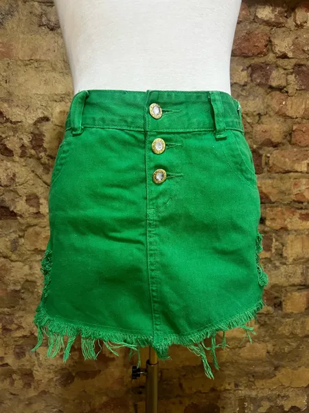 Saia Jeans Verde com barra desfiada
