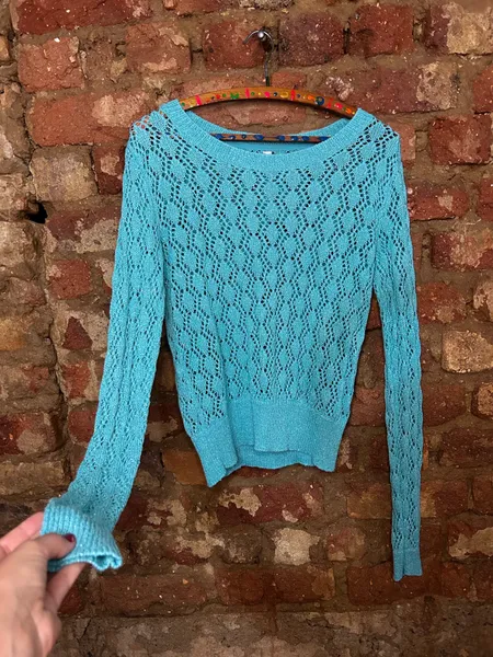 Suéter Tricô Leve Azul Tiffany Manga Longa