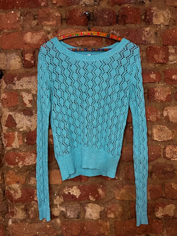 Suéter Tricô Leve Azul Tiffany Manga Longa