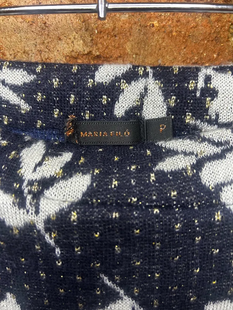Saia Midi Tricot Maria Filô Estampada com Babado Tamanho P