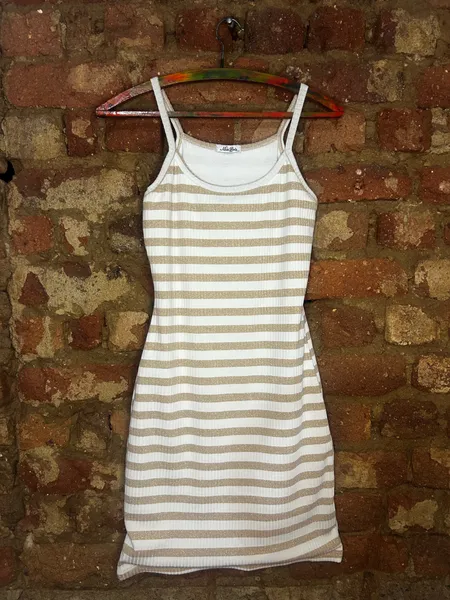 Vestido tubinho canelado listrado com brilho Miss Girls P