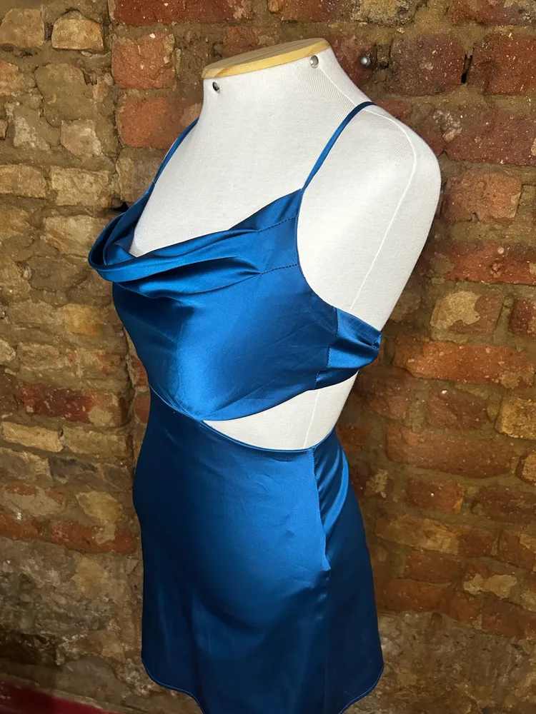 Vestido Curto Festa Azul Royal Acetinado Tamanho PP