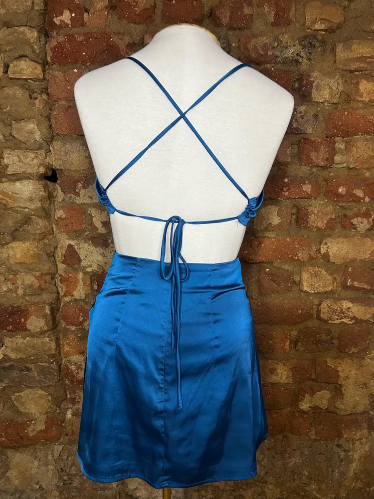 Vestido Curto Festa Azul Royal Acetinado Tamanho PP