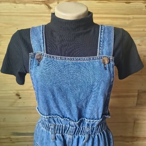 macacão jeans jardineira hering