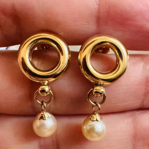 Brincos em ouro Amarelo 18k 750 com pérola marinha