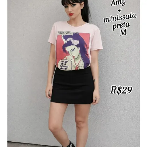 Combo t-shirt Amy Winehouse minissaia preta M