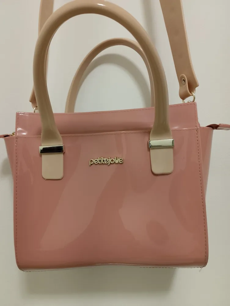 bolsa petite jolie rosa com alça bege