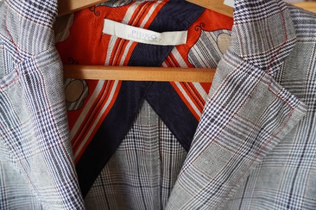 blazer italiano linho xadrez pinko