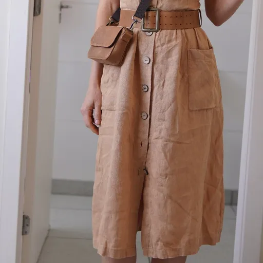 vestido de alça de linho puro