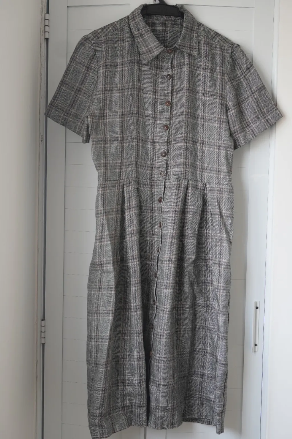 vestido chemise de linho puro xadrez com cinto de couro