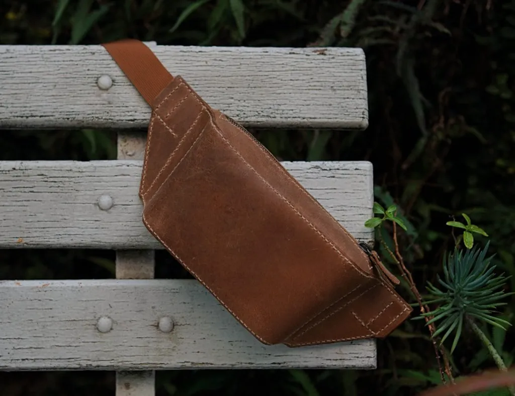 bolsa pochete transversal de cintura de couro legitimo