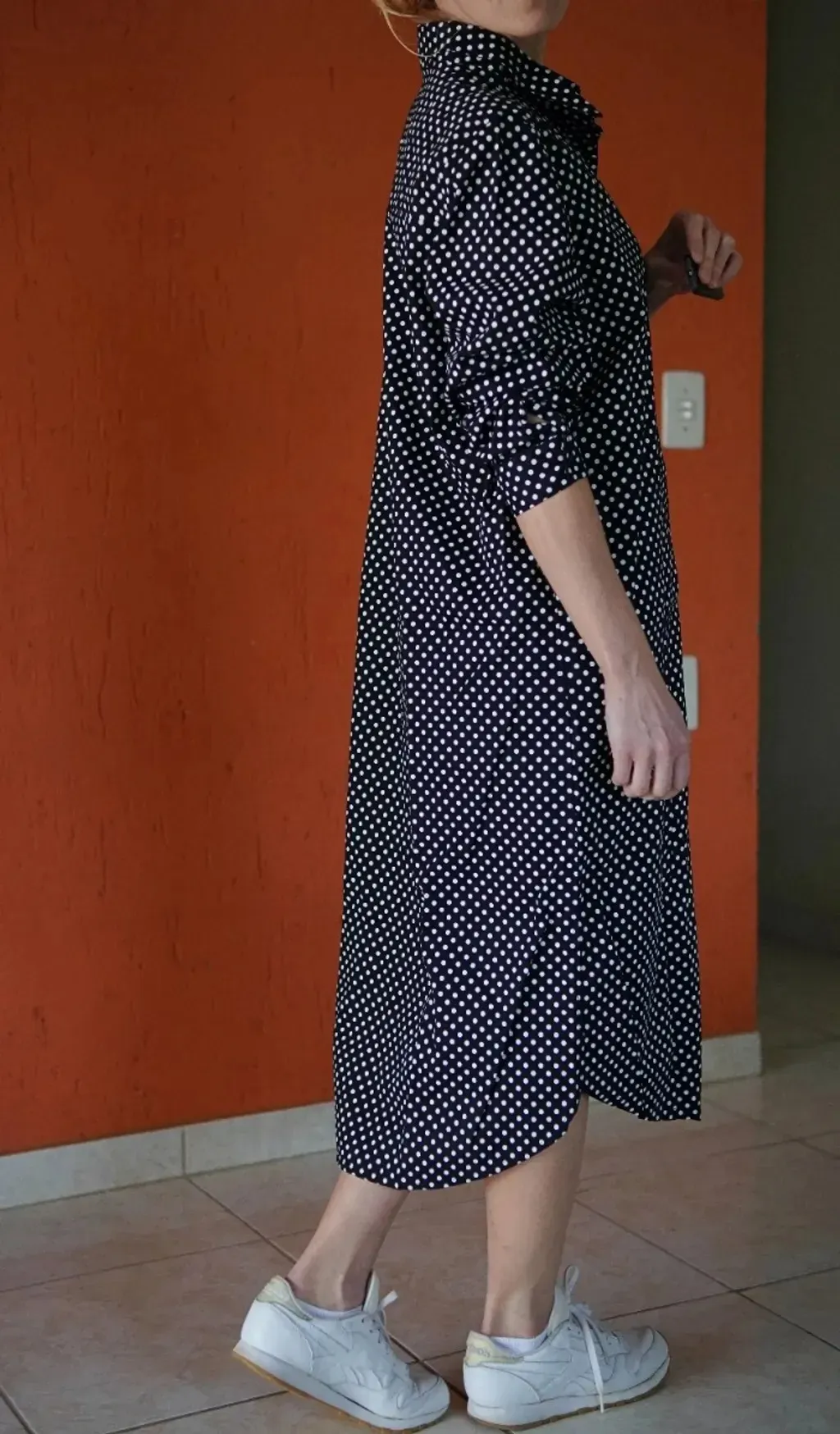 vestido chemise poa midi novo