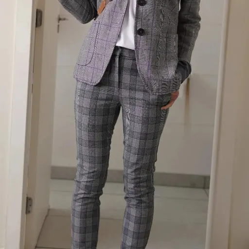 conjunto xadrez de linho blazer, calça zara, camisa cropped