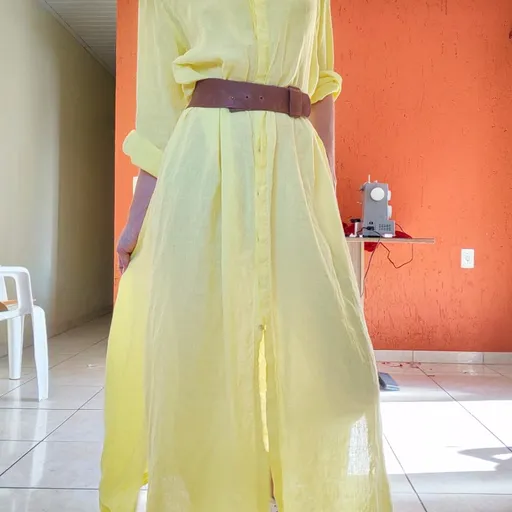 vestido chemise maxi de linho puro