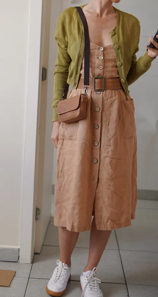 vestido de alça de linho puro