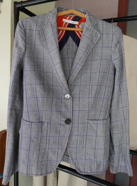 conjunto xadrez de linho blazer, calça zara, camisa cropped