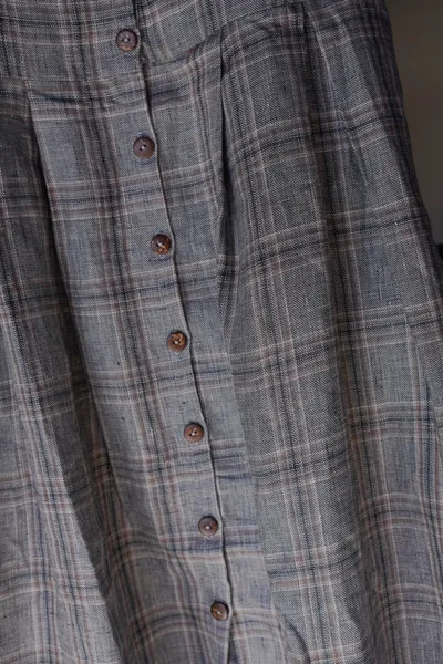 vestido chemise de linho puro xadrez com cinto de couro