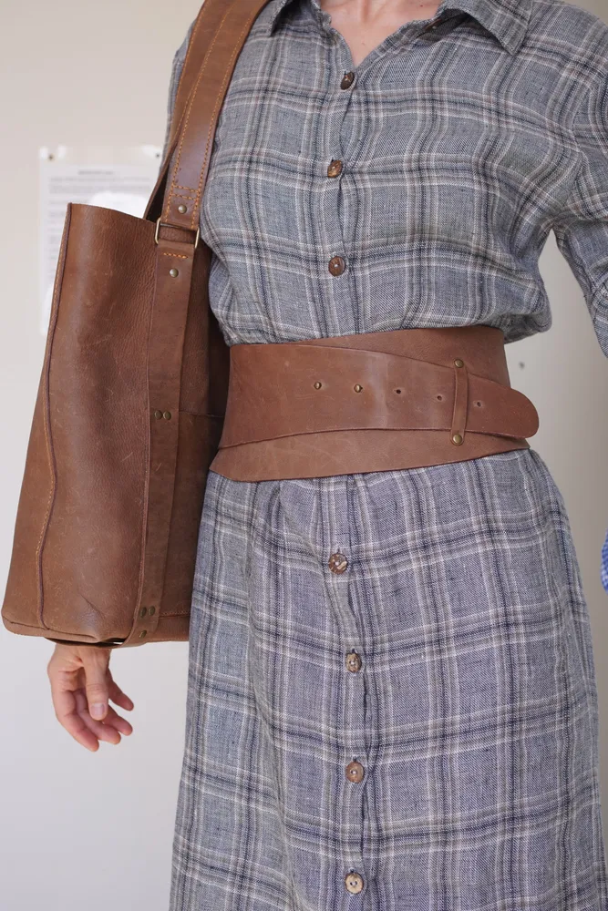 bolsa tote shopper com cinto corset de couro legitimo