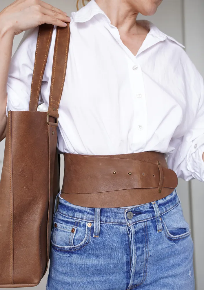 bolsa tote shopper com cinto corset de couro legitimo