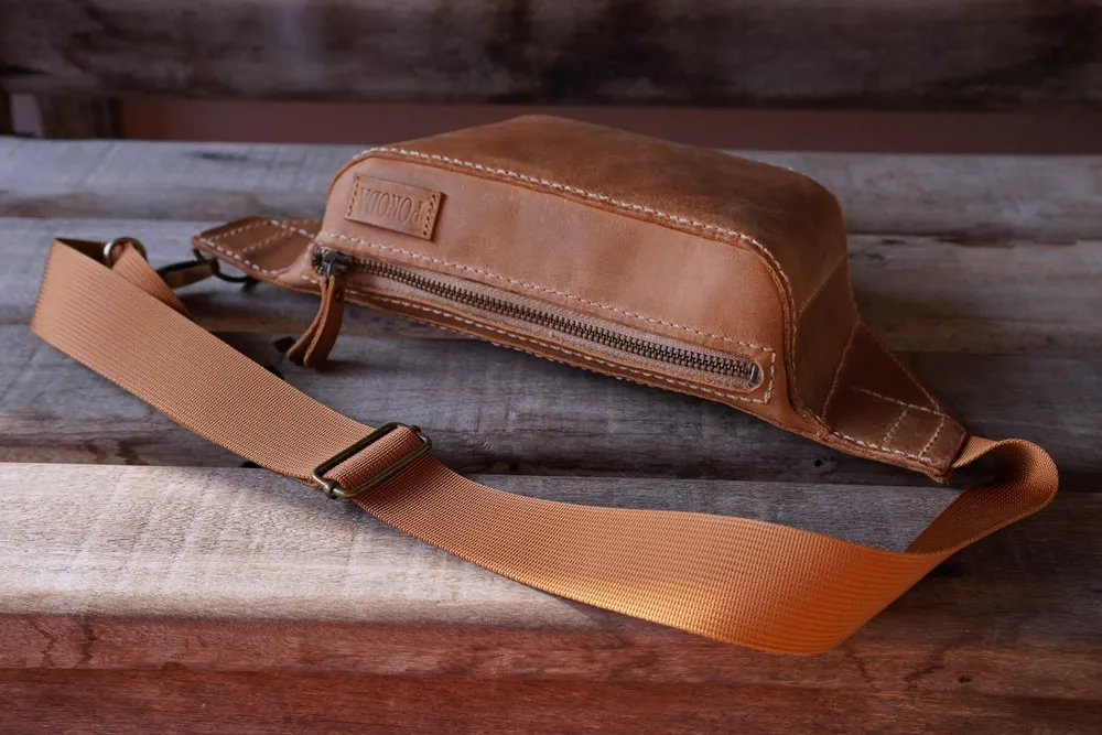bolsa pochete transversal de cintura de couro legitimo