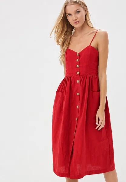 vestido vermelho de linho puro de alça