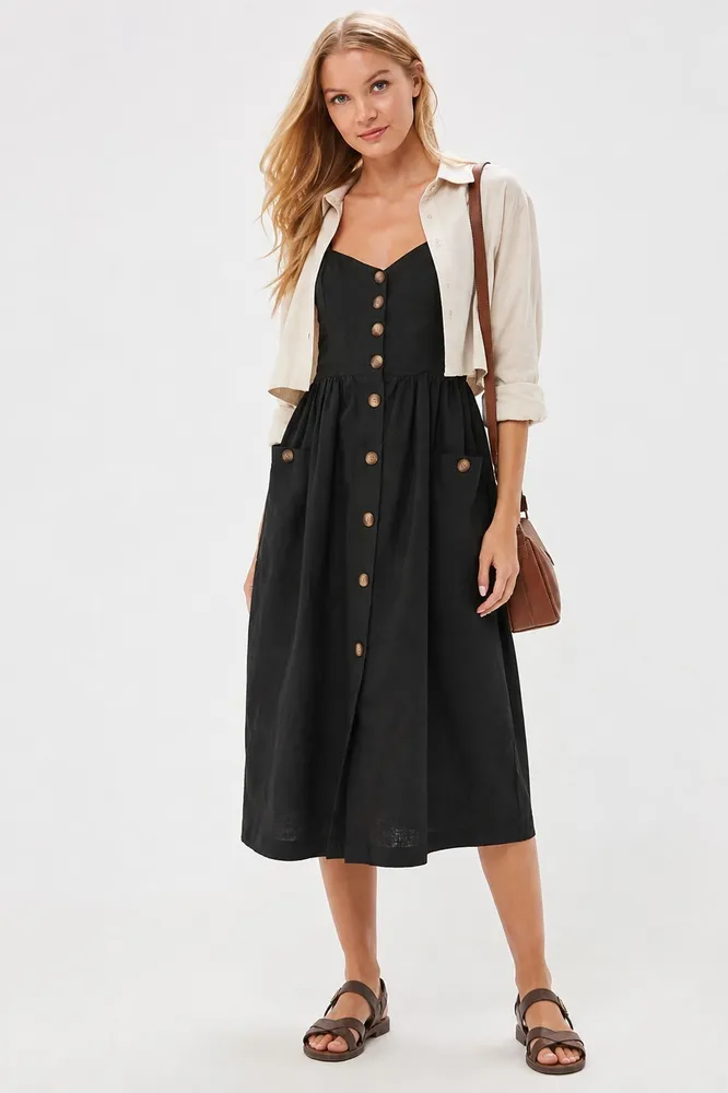 vestido de linho puro de alça