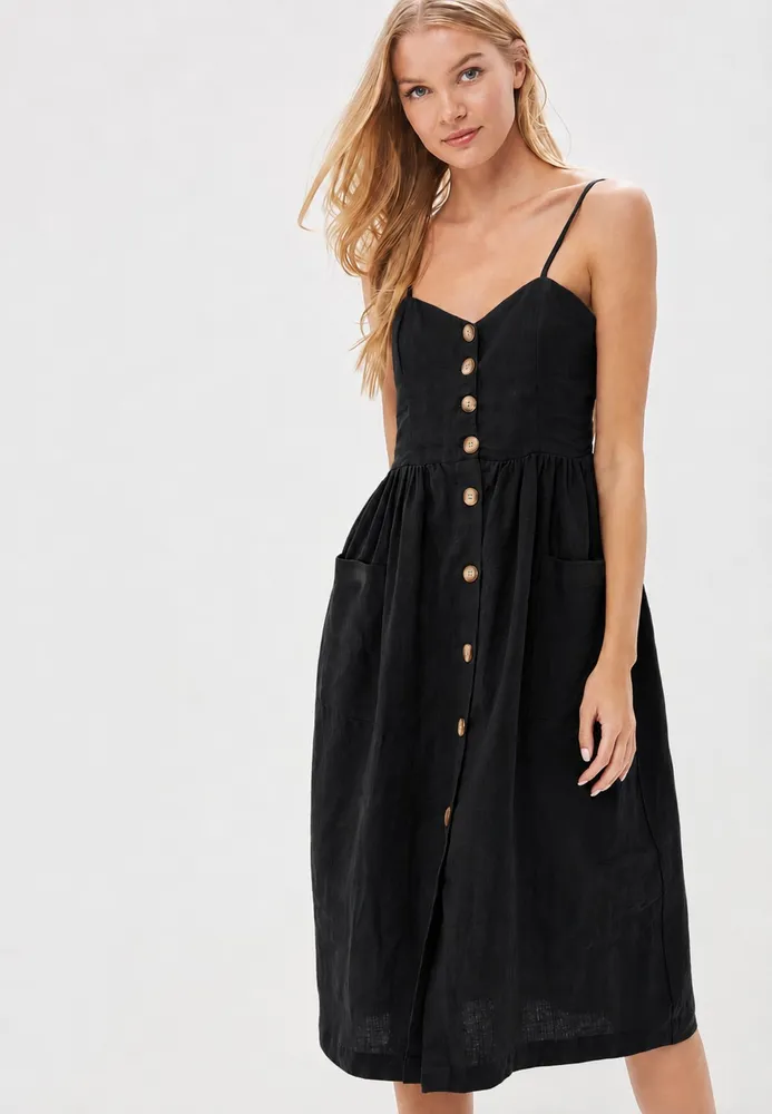 vestido de linho puro de alça