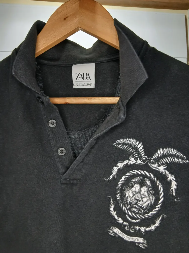 camisa polo zara preta tamanho p