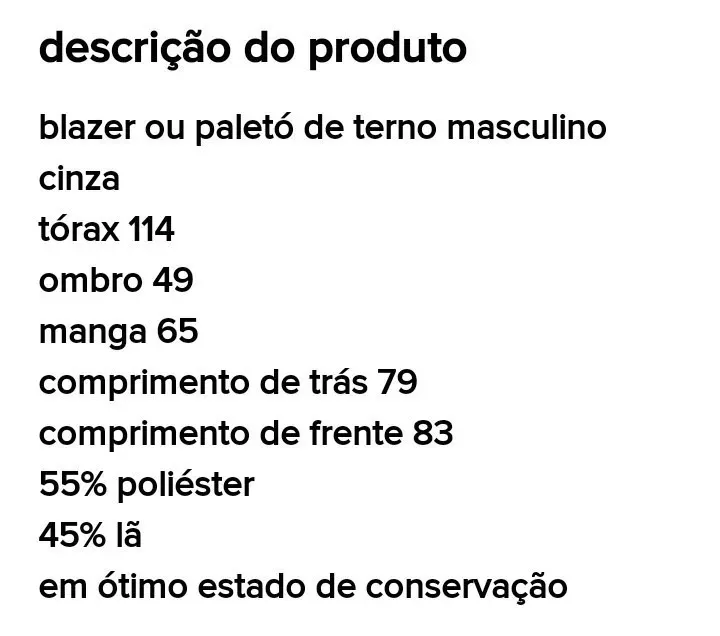 paletó de terno masculino cinza Petulan tamanho 50