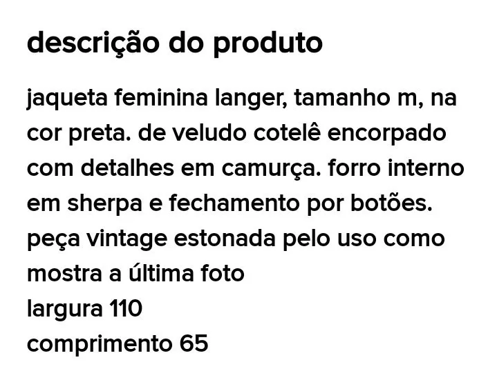Jaqueta feminina retrô preta Langer tamanho M
