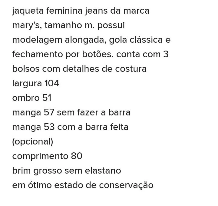 Jaqueta feminina jeans tamanho M