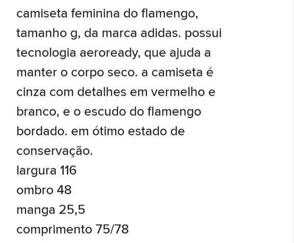 Camiseta Adidas Flamengo feminina tamanho G