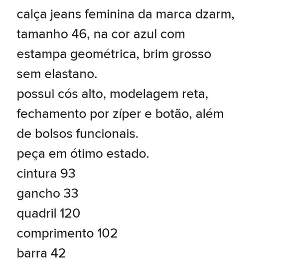 Calça dzarm jeans feminina tamanho 46