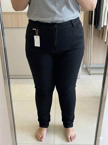 Calça Sarja Feminina Plus Size Preta Skinny Cintura Alta