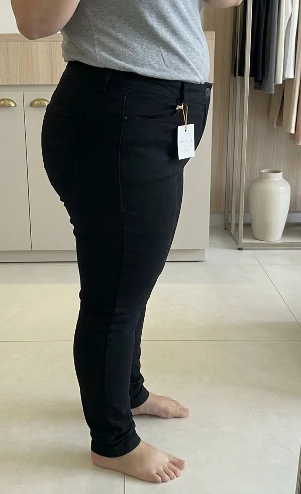 Calça Sarja Feminina Plus Size Preta Skinny Cintura Alta