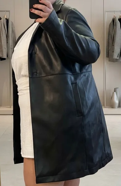 Sobretudo Feminino Couro Fake Preto Inverno