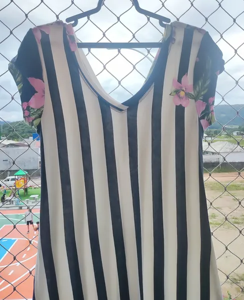 Vestido Longo Listrado Floral Verão Manga Curta