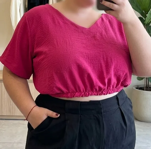 cropped pink tecido crepe