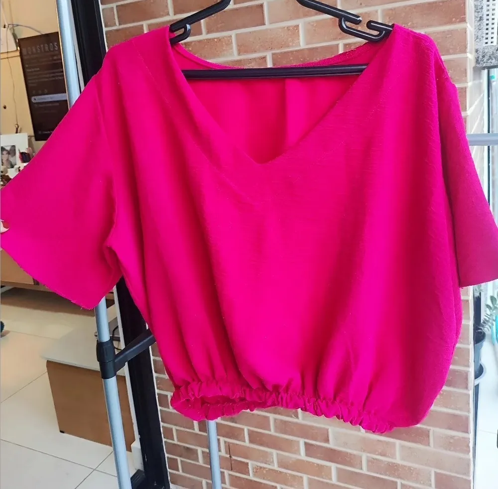 cropped pink tecido crepe
