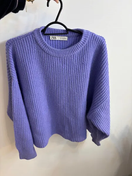 casaco roxo zara tricot