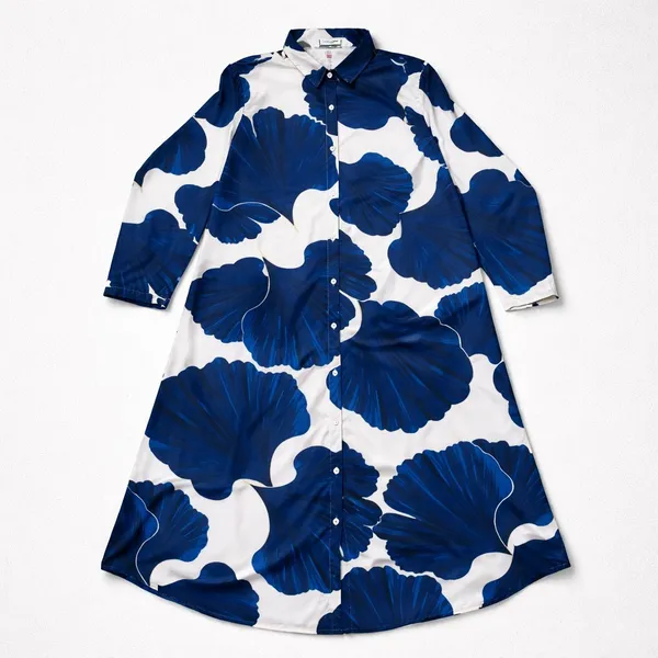 Vestido chemise estampado azul branco e amarelo
