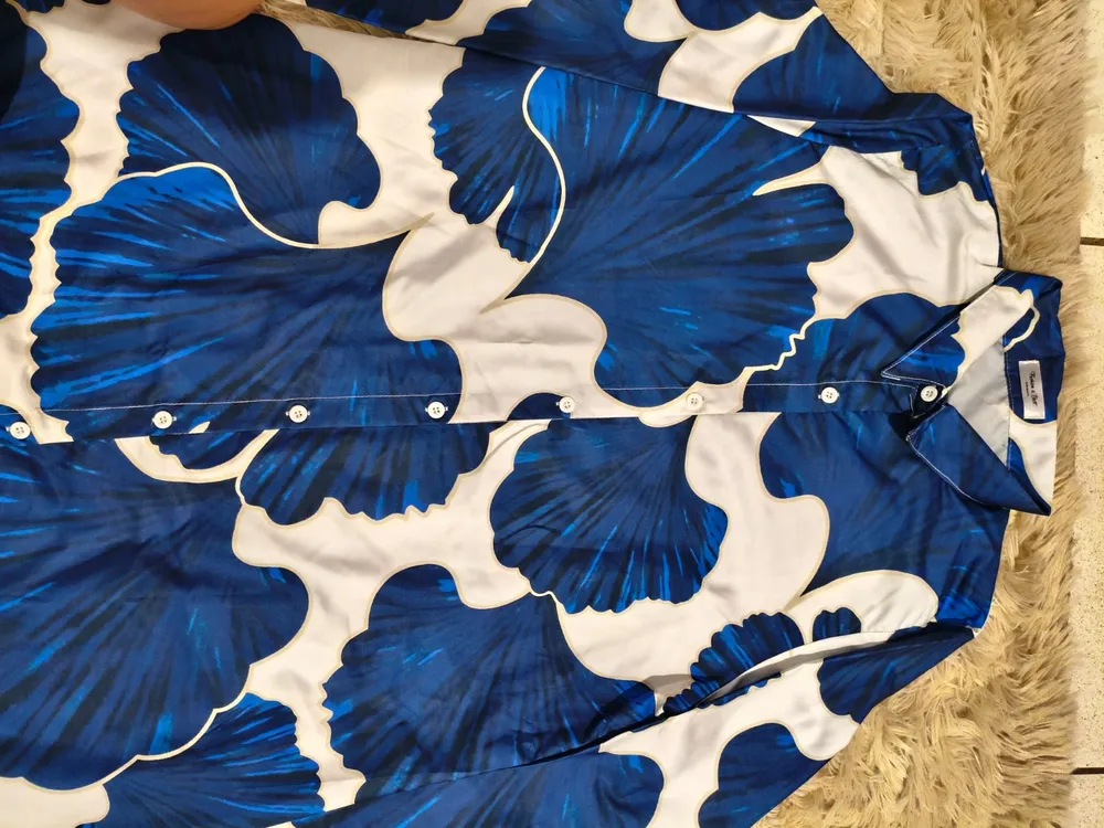 Vestido chemise estampado azul branco e amarelo