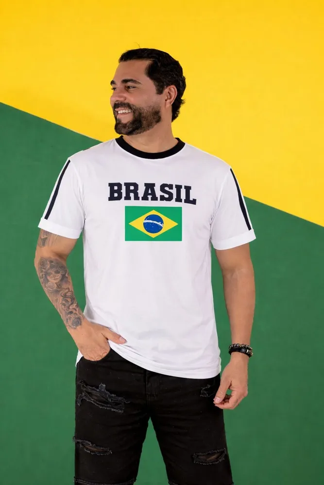 T-Shirt Brasil em Suede Estilo Premium
