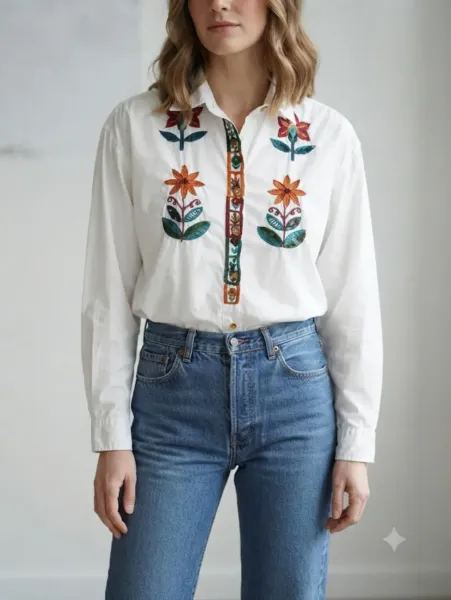 Camisa feminina vintage indiana e algodão