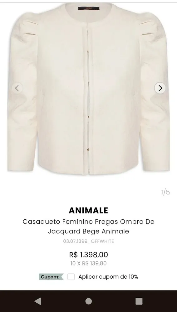 Casaqueto Feminino Animale Preto Tam.38