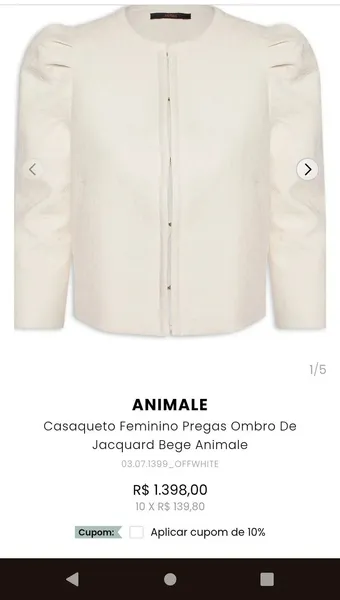 Casaqueto Feminino Animale Preto Tam.38